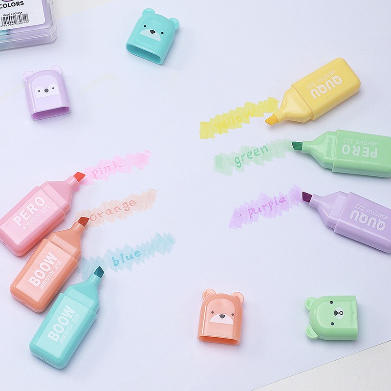 4/6/12 Pcs Kawaii Bear Highlig - Pastel Highlighter Set Double Ended review and price